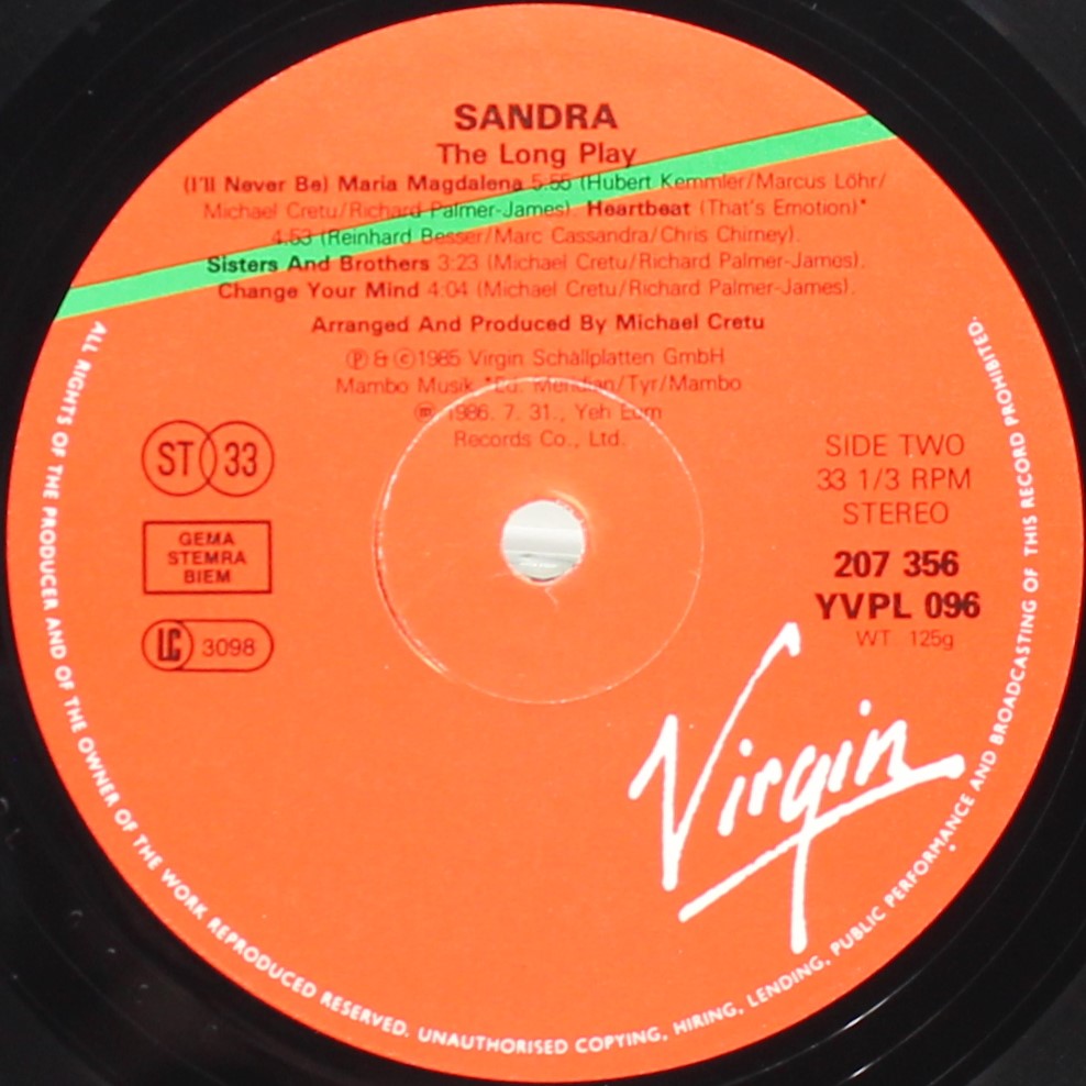 Sandra – The Long Play, Vinyl, LP, Album, VG+/VG+, South Korea 1986