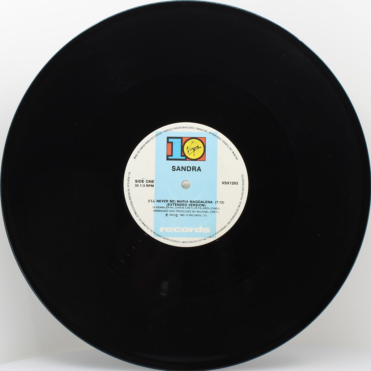 Sandra ‎– (I&#39;ll Never Be) Maria Magdalena, Vinyl, 12&quot;, 33 ⅓ RPM, Single, PROMO, VG+/NM, Canada 1985