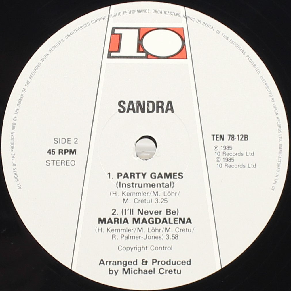 Sandra ‎– (I&#39;ll Never Be) Maria Magdalena, Vinyl, 12&quot;, 33 ⅓ RPM, VG+/VG+, Canada 1985