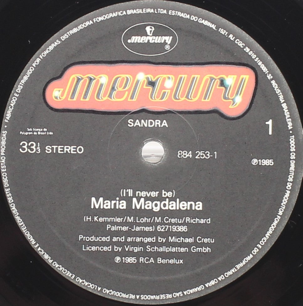 Sandra – (I&#39;ll Never Be) Maria Magdalena, Vinyl, 12&quot;, 33 ⅓ RPM, Stereo, VG+/NM, Brazil 1985