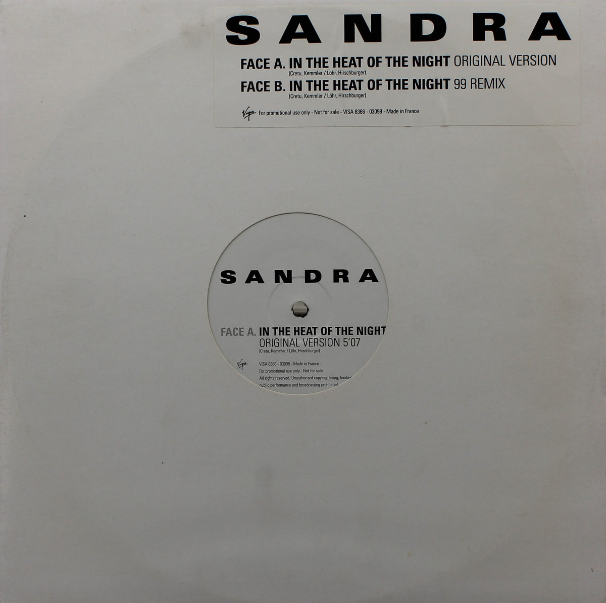 Sandra - In The Heat Of The Night, Vinyl, 12&quot;, Promo, VG+/VG, France 1999