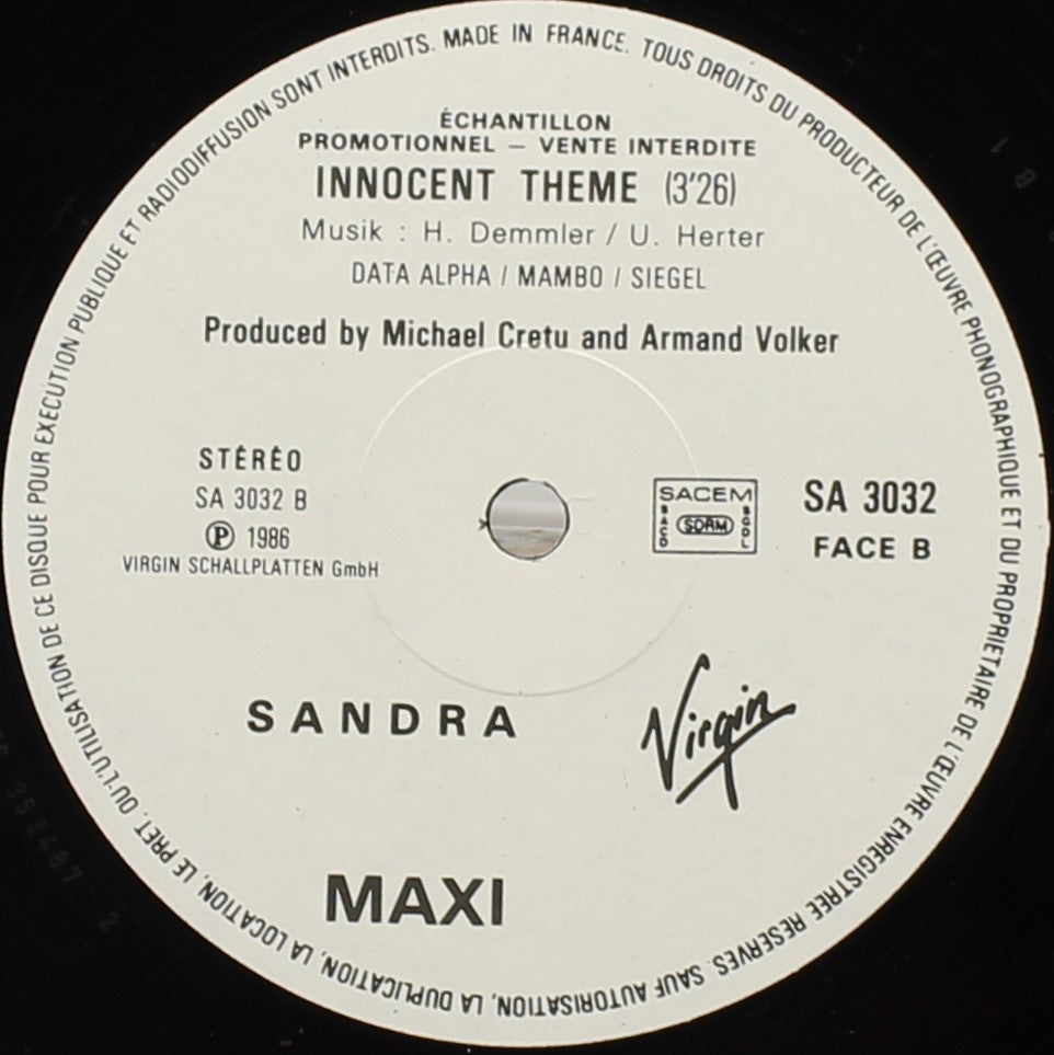 Sandra – Innocent Love, Vinyl, 12&quot;, 45 RPM, Maxi-Single, Promo, VG/VG, 1986