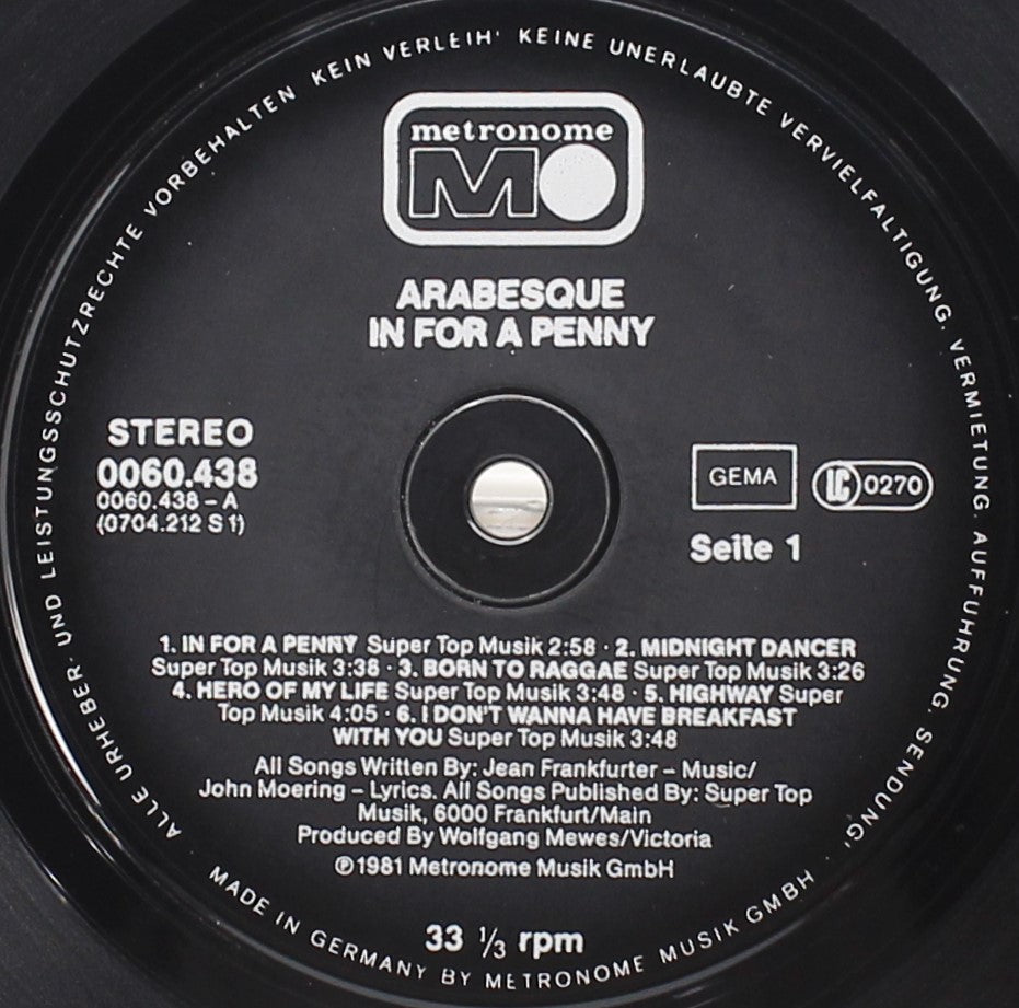 Sandra, Arabesque ‎– In For A Penny, Vinyl, LP, Album, VG+/VG, Germany 1981