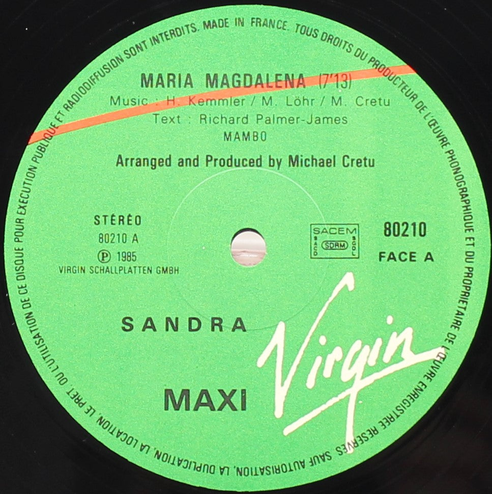 Sandra ‎– (I&#39;ll Never Be) Maria Magdalena, Vinyl, 12&quot;, 45 RPM, Maxi-Single, Stereo, VG+/VG+, France 1985