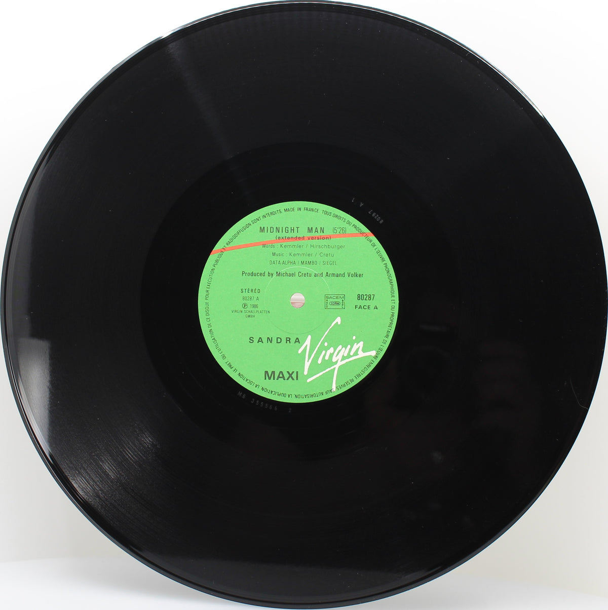 Sandra – Midnight Man, Vinyl, 12&quot; 45RPM, PROMO, NM/M, France 1987
