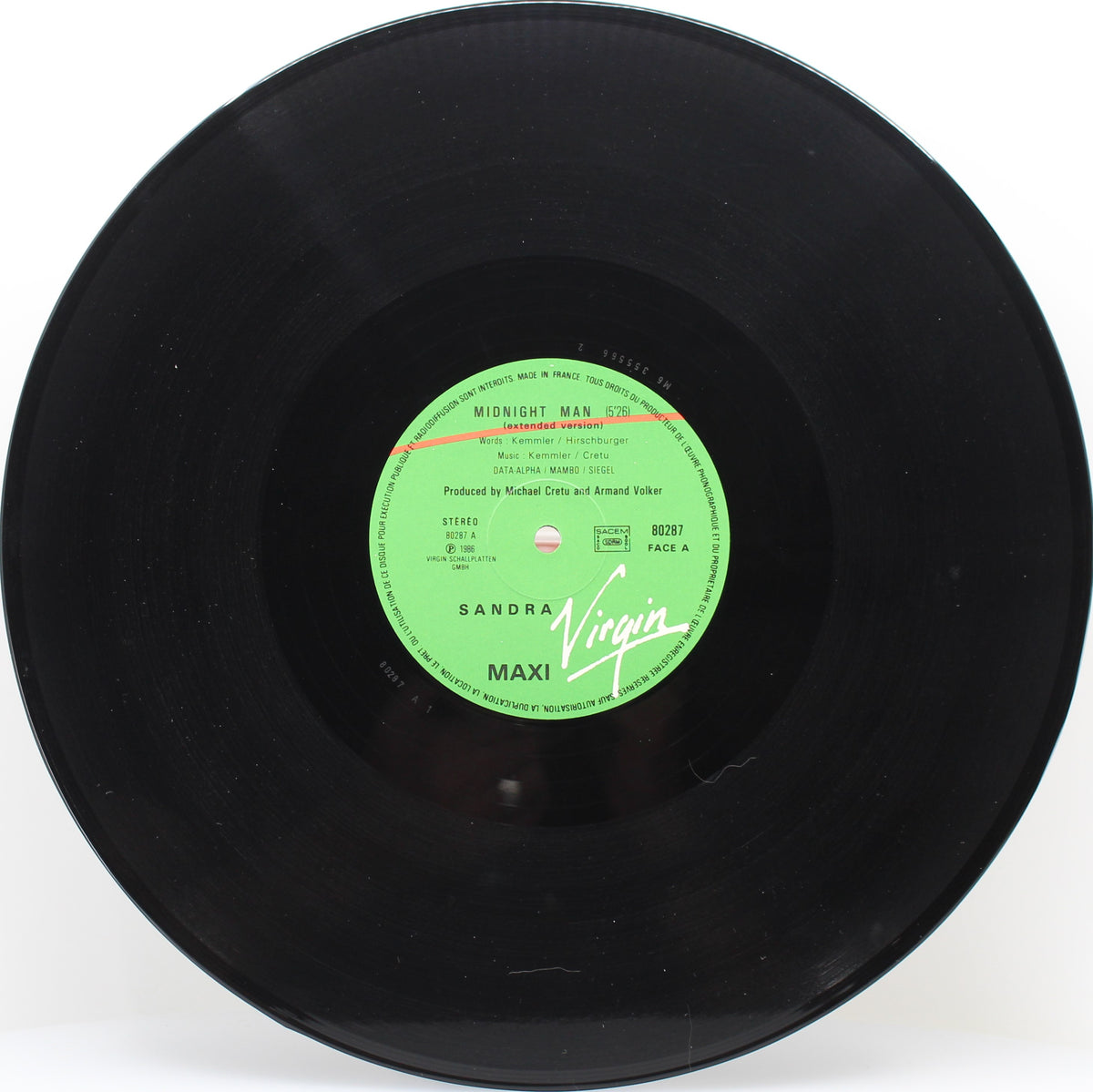 Sandra ‎– Midnight Man,  Vinyl, 12&quot;, 45RPM, VG+/VG, France 1987