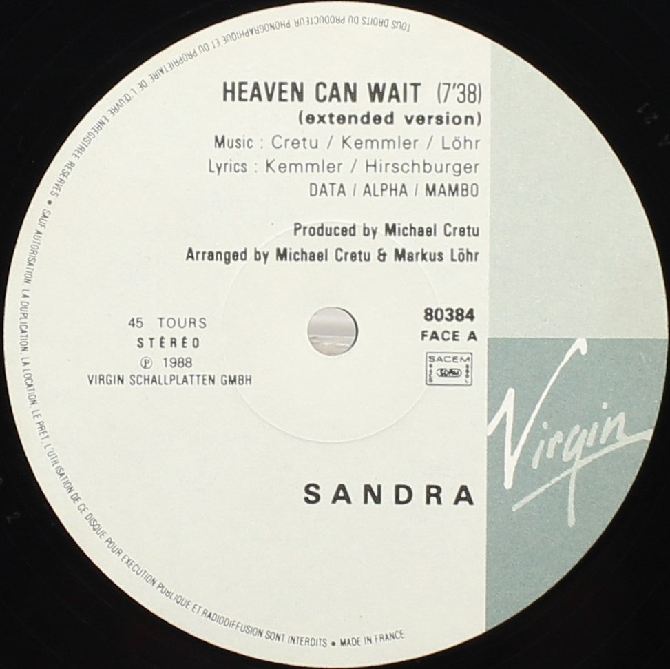 Sandra – Heaven Can Wait, Vinyl, 12&quot;, 45 RPM, Single, PROMO, VG+/VG,France 1988