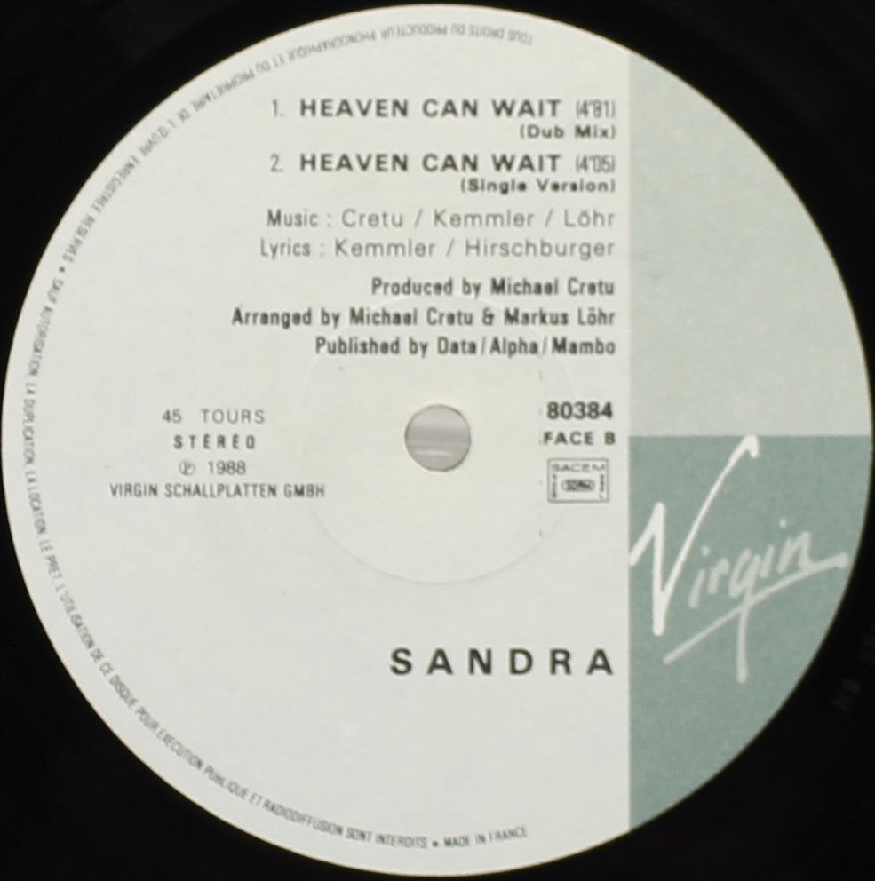 Sandra – Heaven Can Wait, Vinyl, 12&quot;, 45 RPM, Single, PROMO, VG+/VG,France 1988