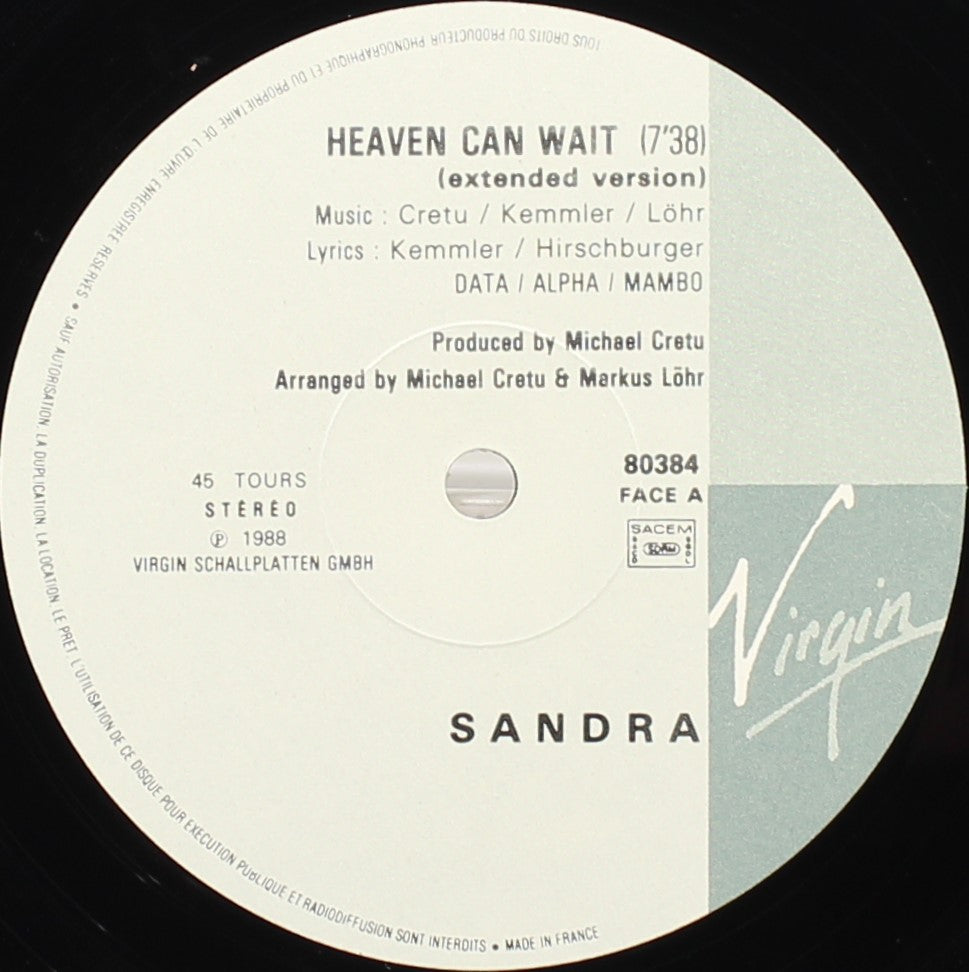 Sandra ‎– Heaven Can Wait, Vinyl, 12&quot;, 45 RPM, Single, VG/VG, France 1988