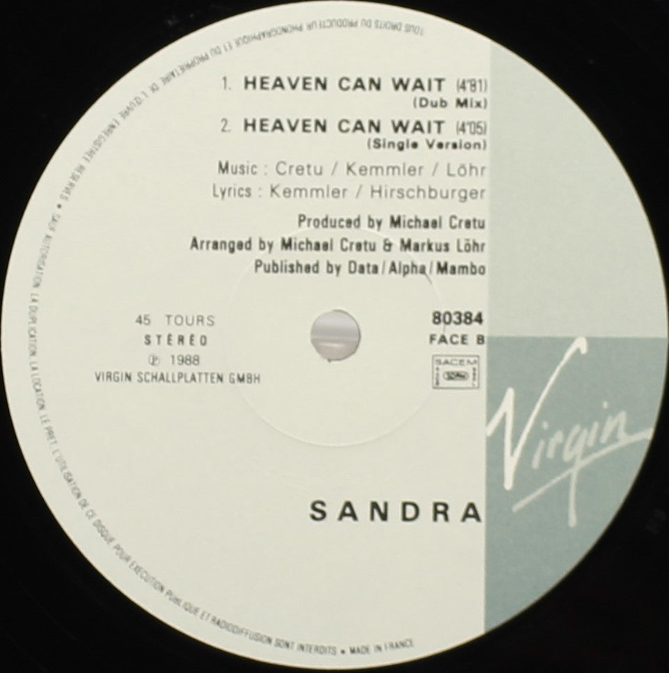 Sandra ‎– Heaven Can Wait, Vinyl, 12&quot;, 45 RPM, Single, VG/VG, France 1988