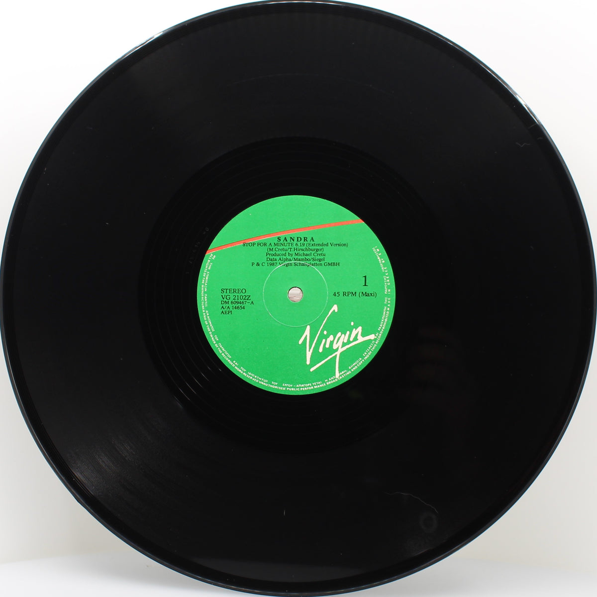 Sandra ‎– Stop For A Minute, Vinyl, 12&quot;, 45 RPM, Maxi-Single, VG+/NM, Greece 1988