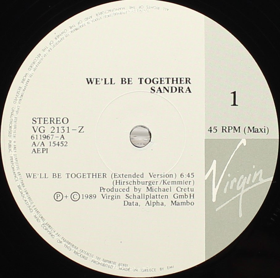 Sandra – We&#39;ll Be Together (&#39;89 Remix), Vinyl, 12&quot;, 45 RPM, Maxi-Single, VG+/NM, Greece 1989