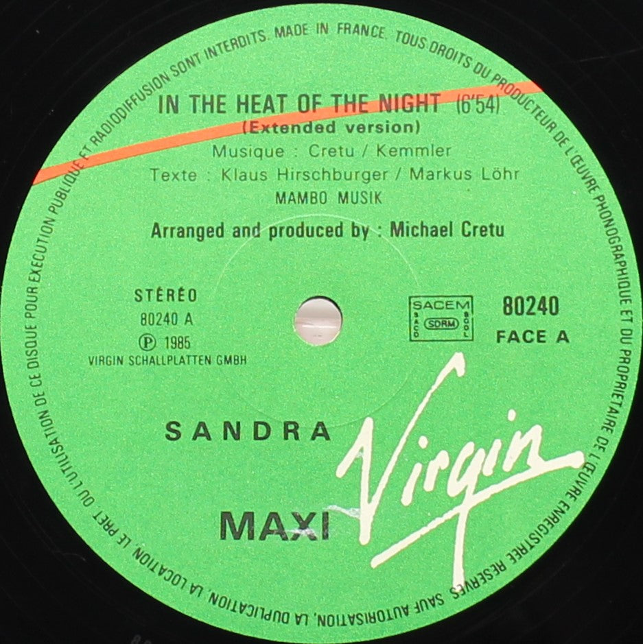 Sandra ‎– In The Heat Of The Night, Vinyl, 12&quot;, 45 RPM, Maxi-Single, VG+/VG