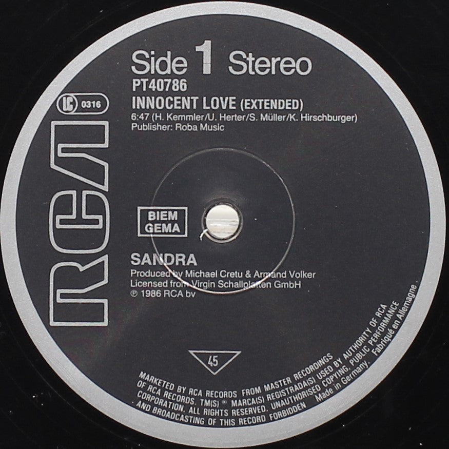 Sandra ‎– Innocent Love,Vinyl, 12&quot;, Maxi-Single, VG/VG+, Germany 1986
