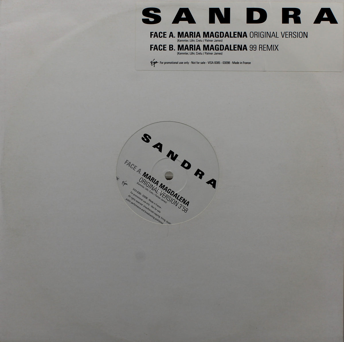 Sandra – Maria Magdalena, Vinyl, 12&quot;, Promo, 45RPM, VG+/NM, France 1999