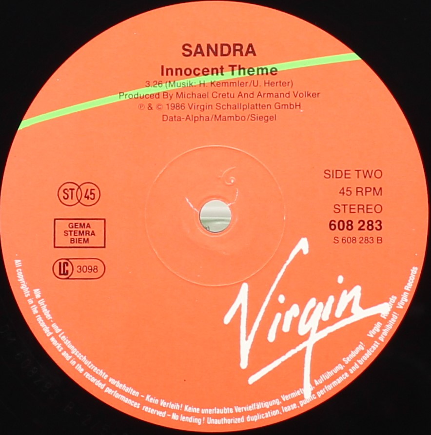 Sandra ‎– Innocent Love, Vinyl, 12&quot;, 45 RPM, Single, Stereo, NM/NM, Europe 1986