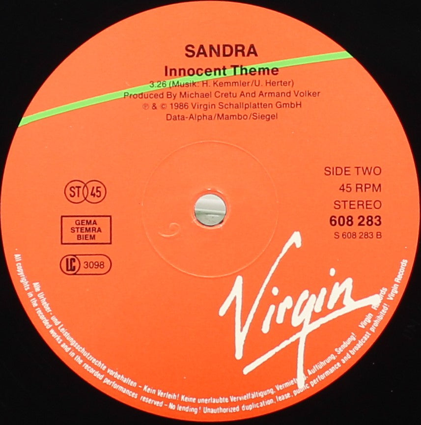 Sandra ‎– Innocent Love, Vinyl, 12&quot;, 45 RPM, Single, Stereo, NM/M, Europe 1986