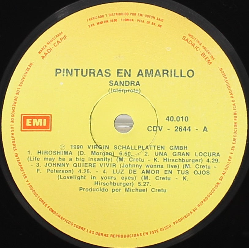 Sandra – Paintings In Yellow / Pinturas En Amarillo, Vinyl, LP, Album, Promo, VG/VG+, Argentina 1990