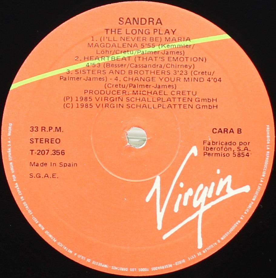 Sandra ‎– The Long Play, Vinyl, LP, Album, VG+/VG+, Spain 1985