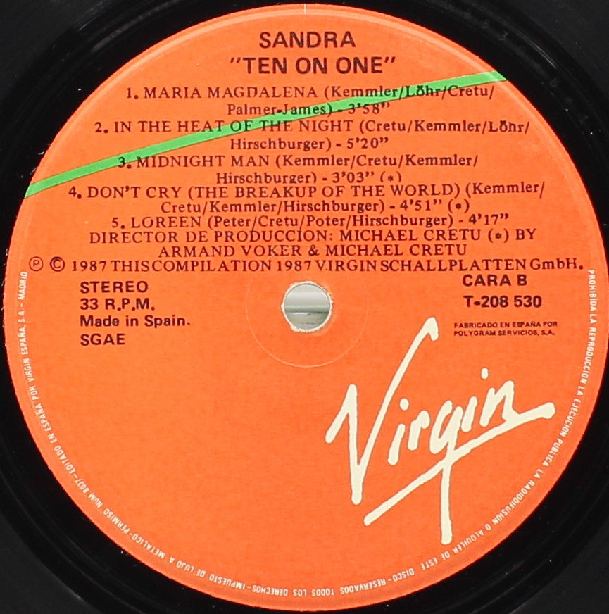 Sandra – Ten On One (The Singles), Vinyl, LP, Compilation 33⅓, VG/VG, Spain 1987