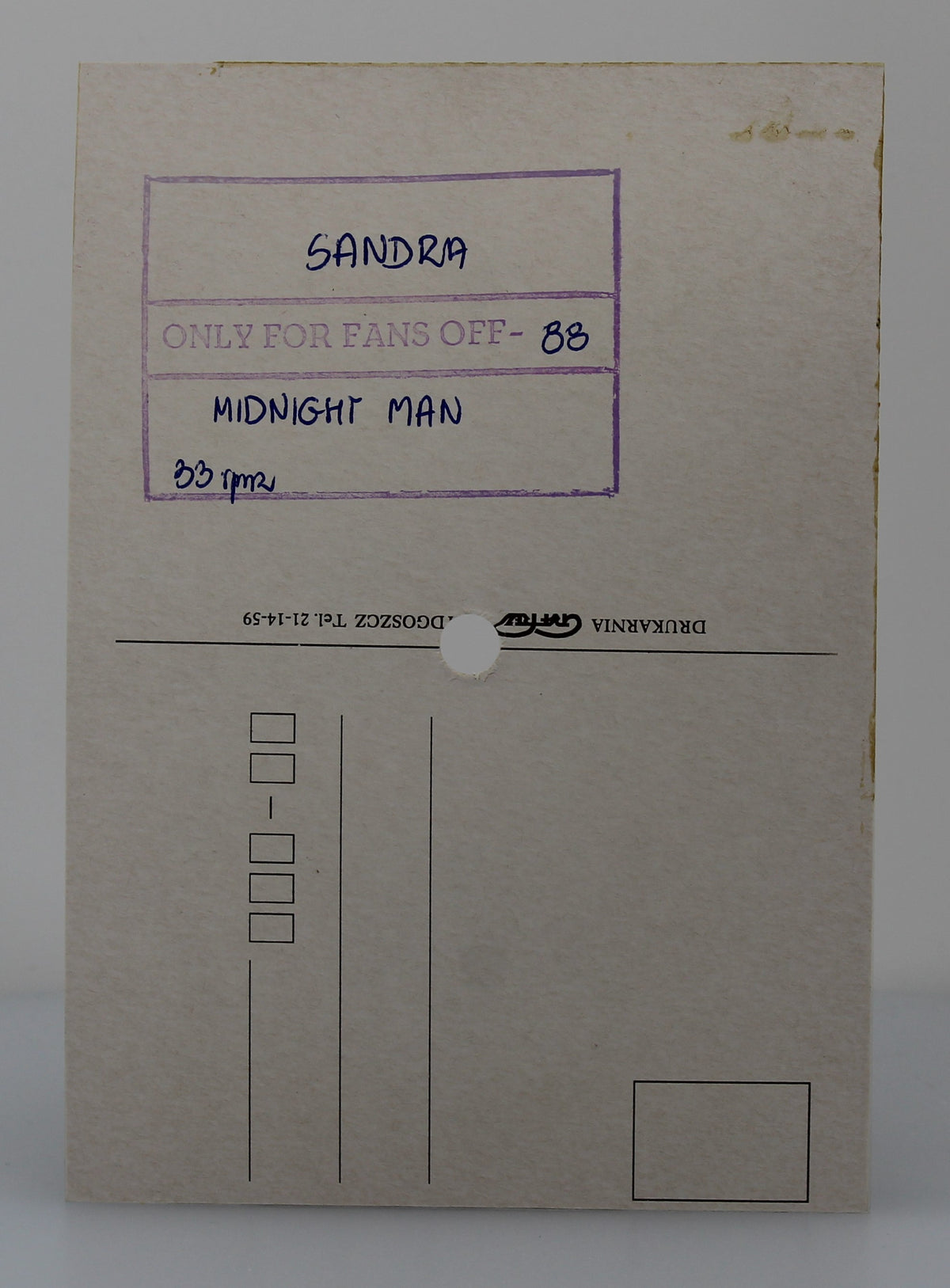 Sandra - Midnight Man&quot;, Music Postcard 33⅓RPM (miscellaneous)