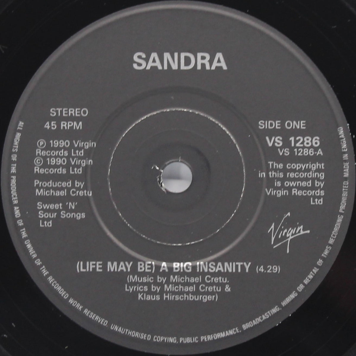 Sandra ‎– (Life May Be) A Big Insanity, Vinyl, 7&quot;, Single, 45 RPM, UK 1990