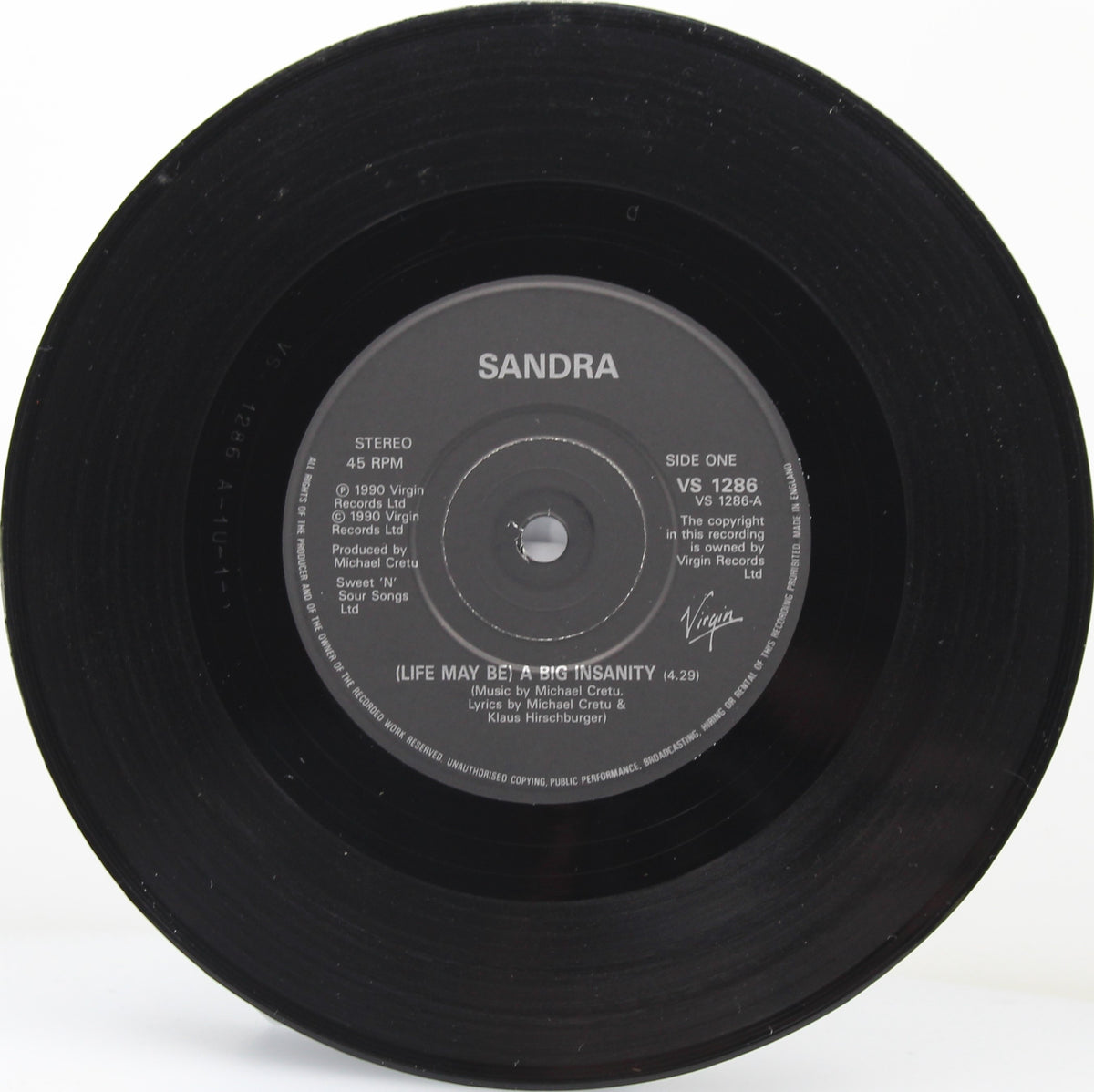 Sandra ‎– (Life May Be) A Big Insanity, Vinyl, 7&quot;, Single, 45 RPM, UK 1990