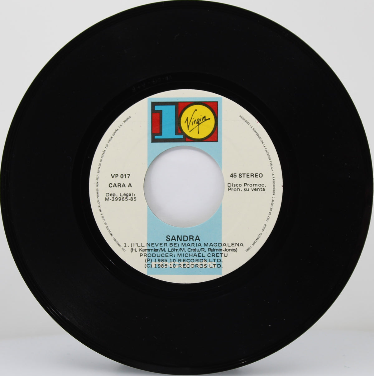 Sandra ‎– (I&#39;ll Never Be) Maria Magdalena, Vinyl, 7&quot;, Single, Promo, Spain 1985