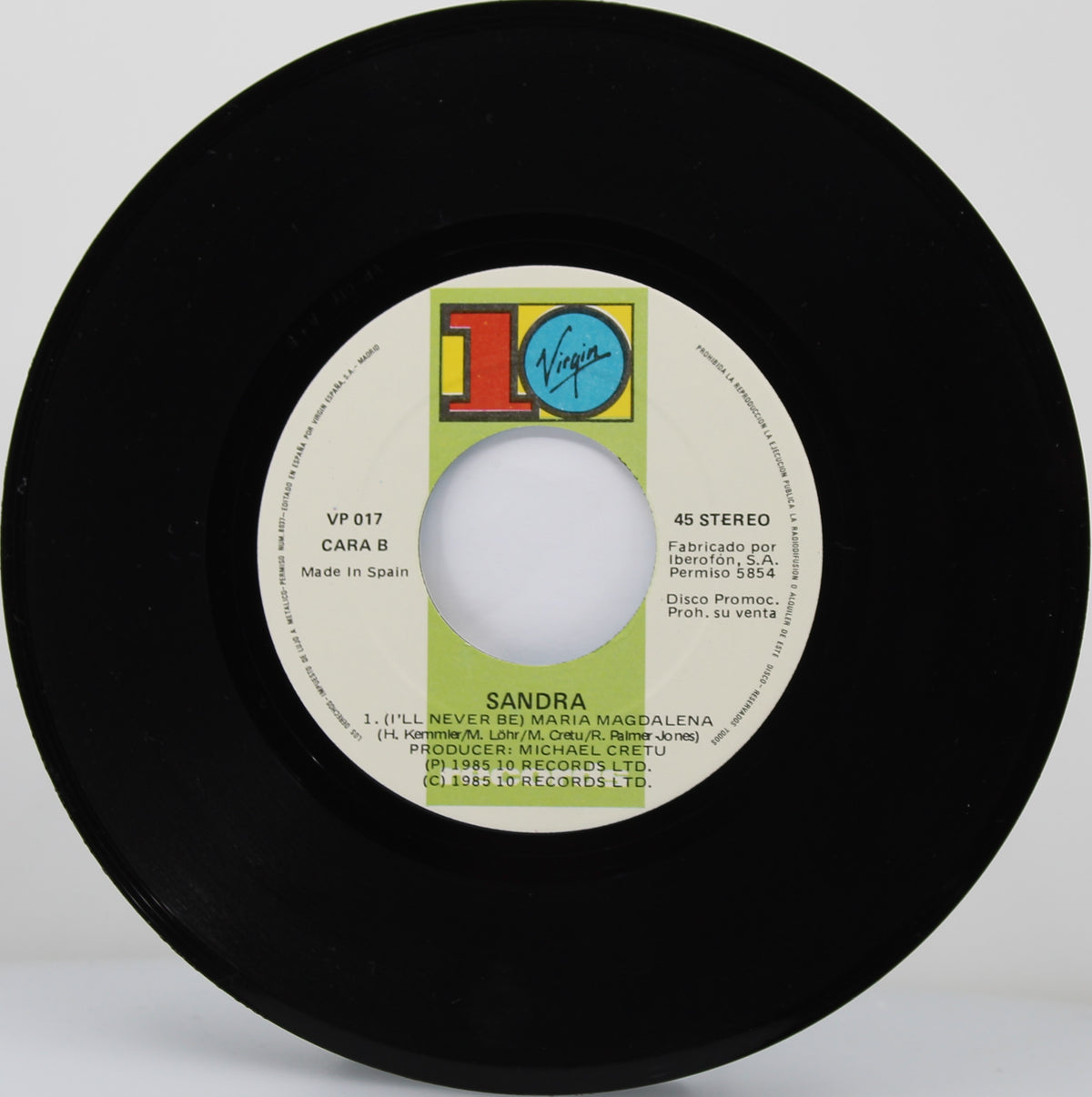 Sandra ‎– (I&#39;ll Never Be) Maria Magdalena, Vinyl, 7&quot;, Single, Promo, Spain 1985