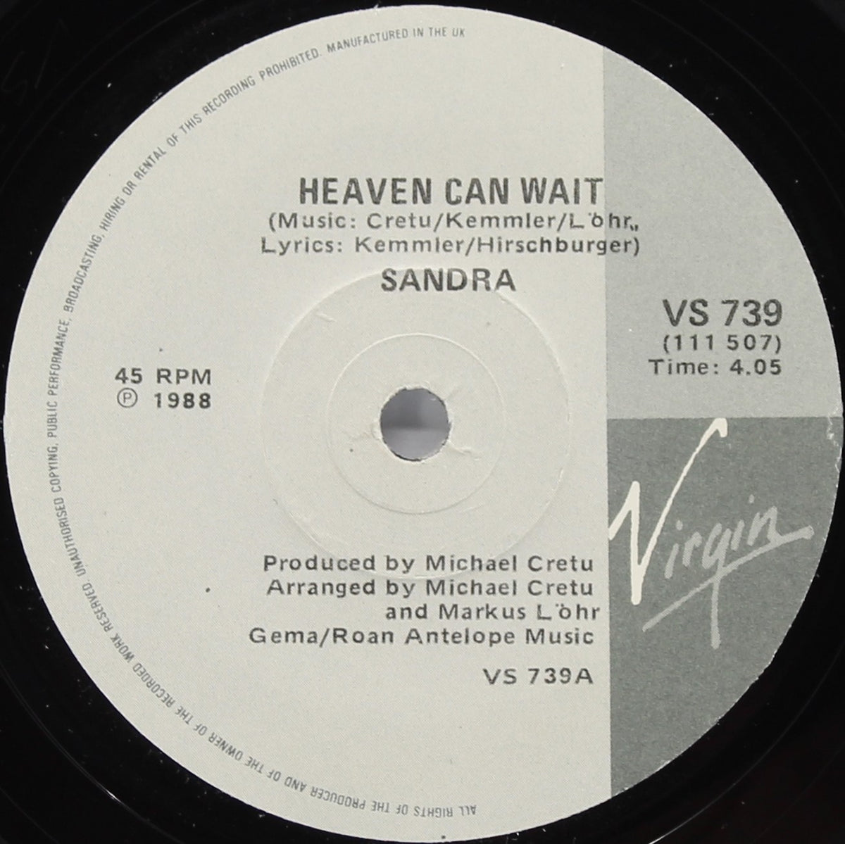 Sandra ‎– Heaven Can Wait, Vinyl, 7&quot;, 45 RPM, Single, South Africa 1988