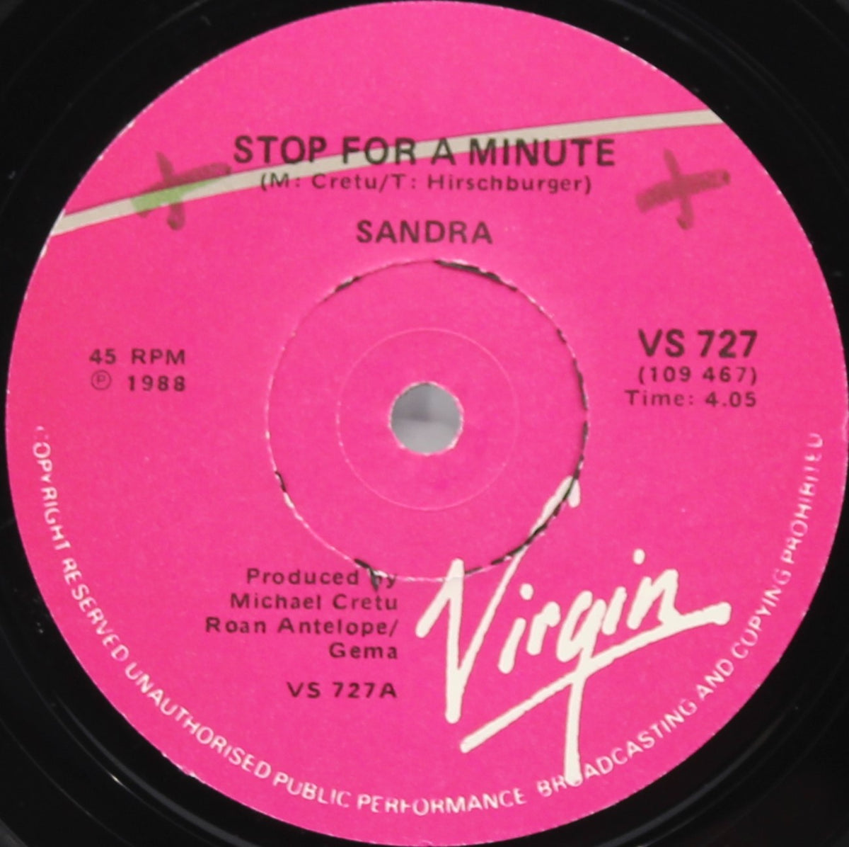 Sandra ‎– Stop For A Minute, Vinyl, 7&quot;, 45 RPM, Single, South Africa 1988