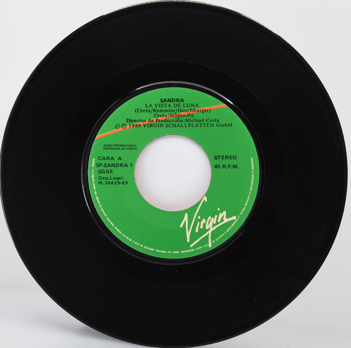 Sandra ‎– La Vista De Luna, Vinyl, 7&quot;, 45 RPM, Single, Promo, Spain 1989