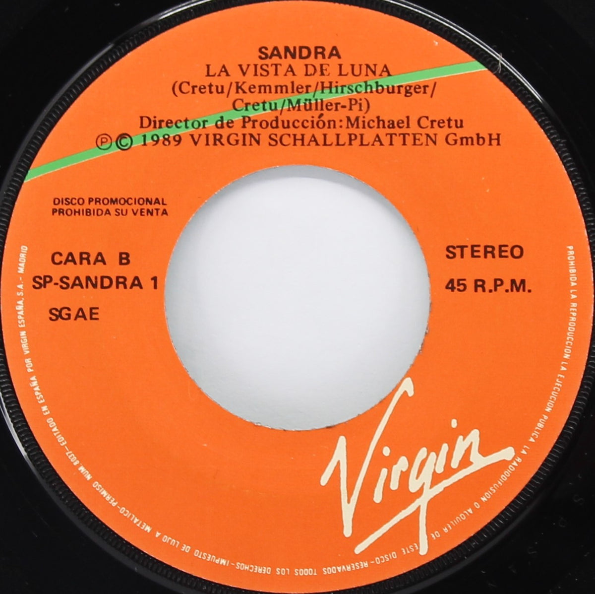Sandra ‎– La Vista De Luna, Vinyl, 7&quot;, 45 RPM, Single, Promo, Spain 1989