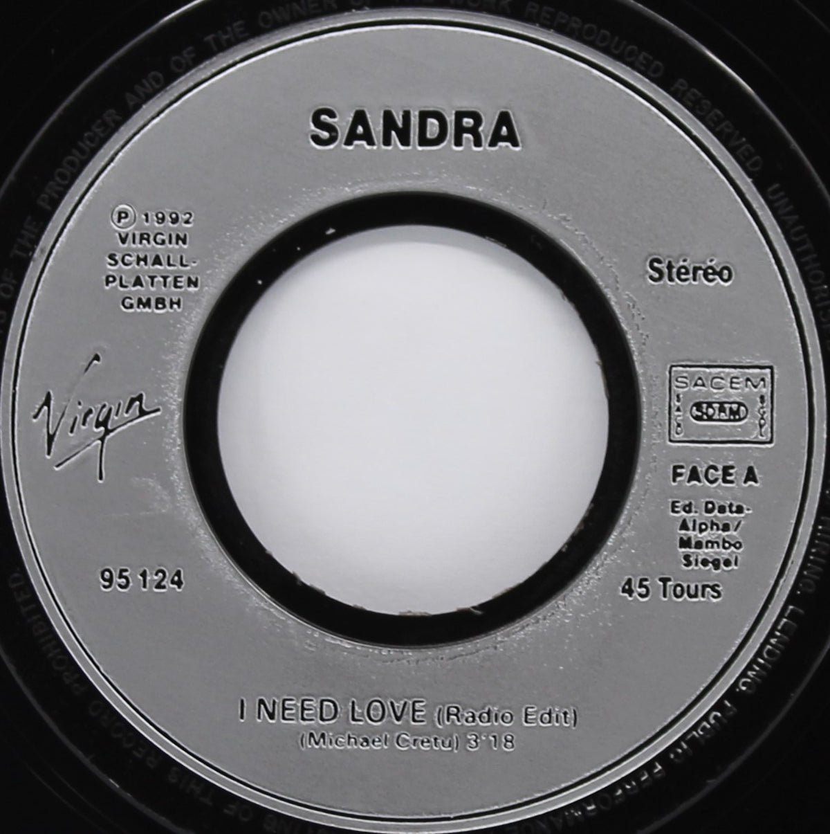 Sandra ‎– I Need Love, Vinyl, 7&quot;, 45 RPM, Single, France 1992