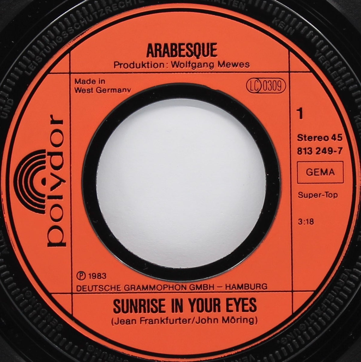 Arabesque (Sandra) – Sunrise In Your Eyes, Vinyl, 7&quot;, 45 RPM, Single, Stereo, Germany 1983