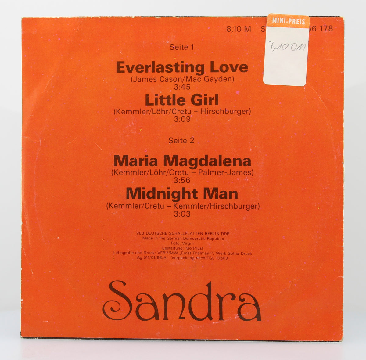 Sandra ‎– Sandra, Vinyl, 7&quot;, 45 RPM, EP, Stereo, German Democratic Republic (GDR) 1988