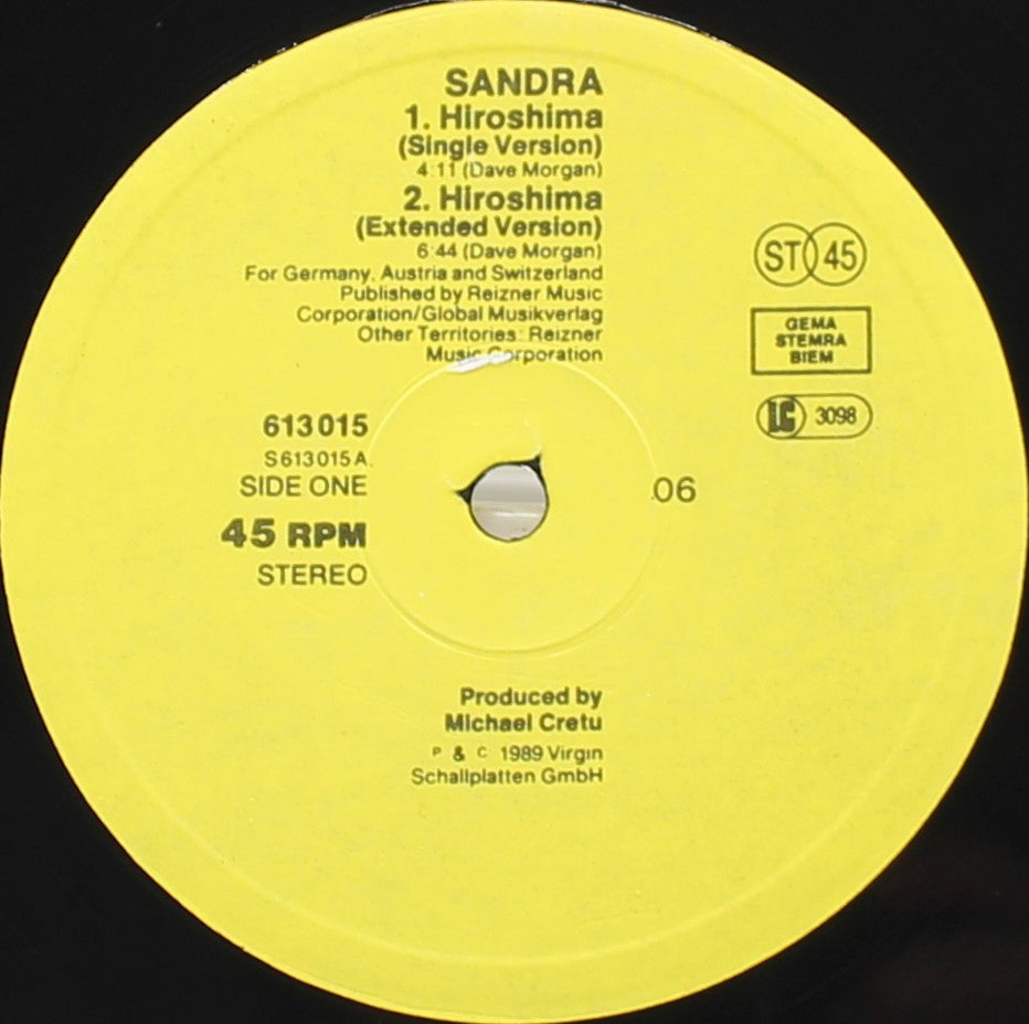 Sandra – Hiroshima, Vinyl, 12&quot;, 45 RPM, 4 Tracks, 1989