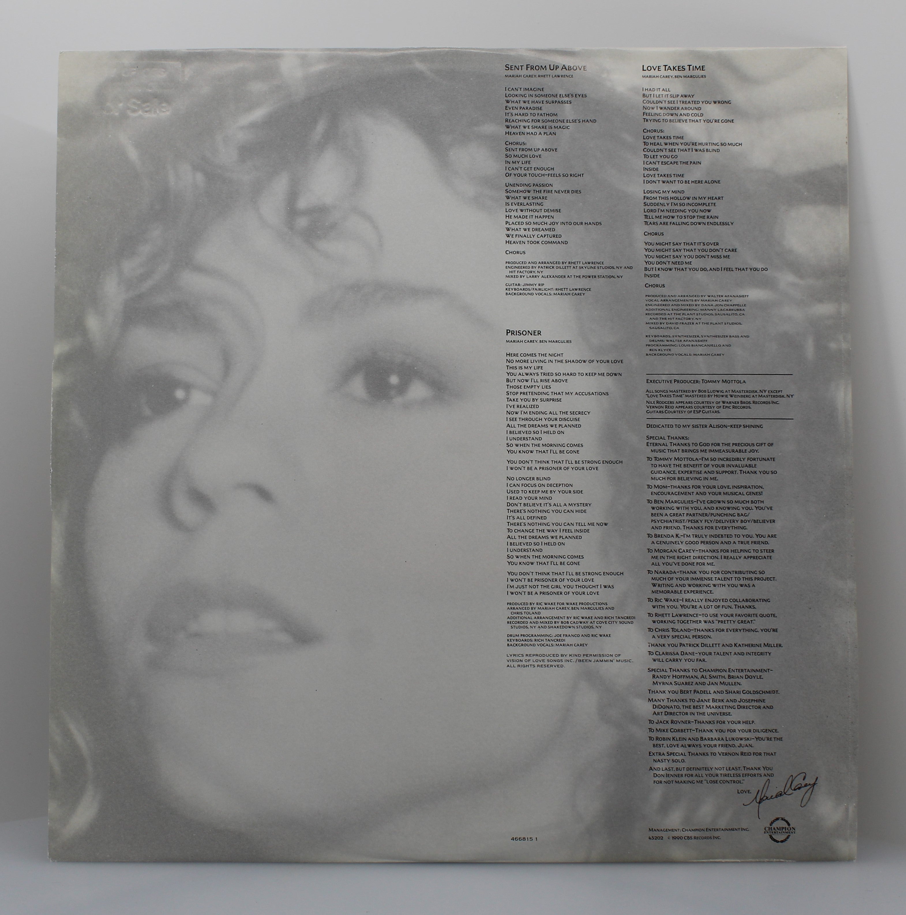 洋楽 Mariah Carey Promo Mariah Carey ‎– Mariah Carey, Vinyl, LP, Album, Promo, UK 1990