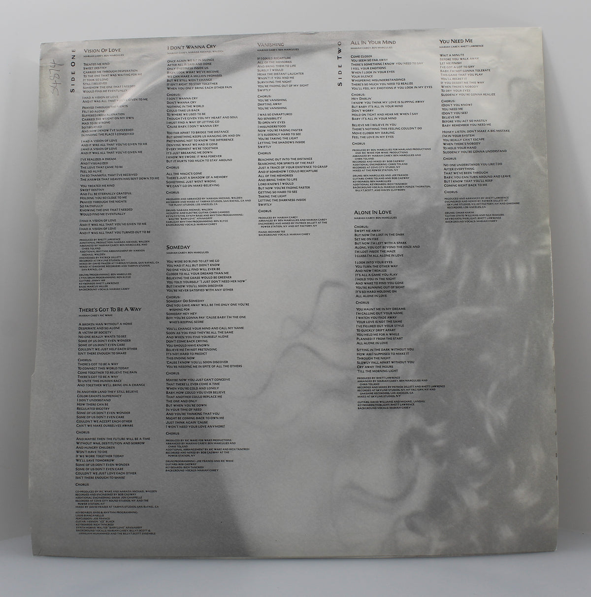 Mariah Carey ‎– Mariah Carey, Vinyl, LP, Album, Promo, UK 1990