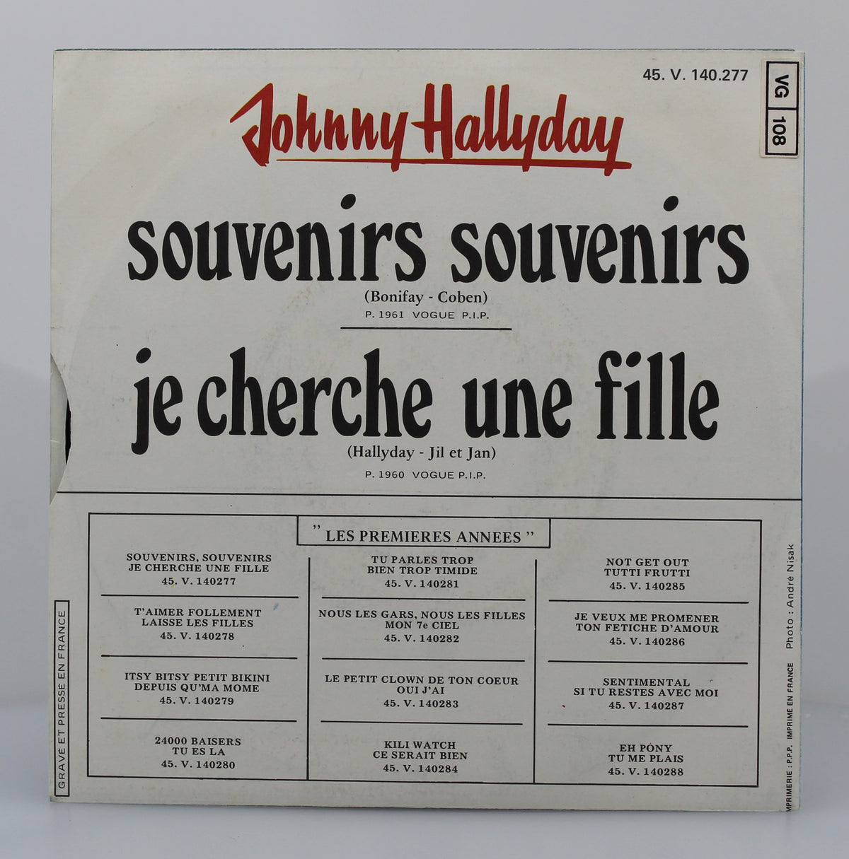 Johnny Hallyday – Souvenirs Souvenirs / Je Cherche Une Fille, Vinyl, 7&quot;, 45 RPM, Single, Reissue, France 1977