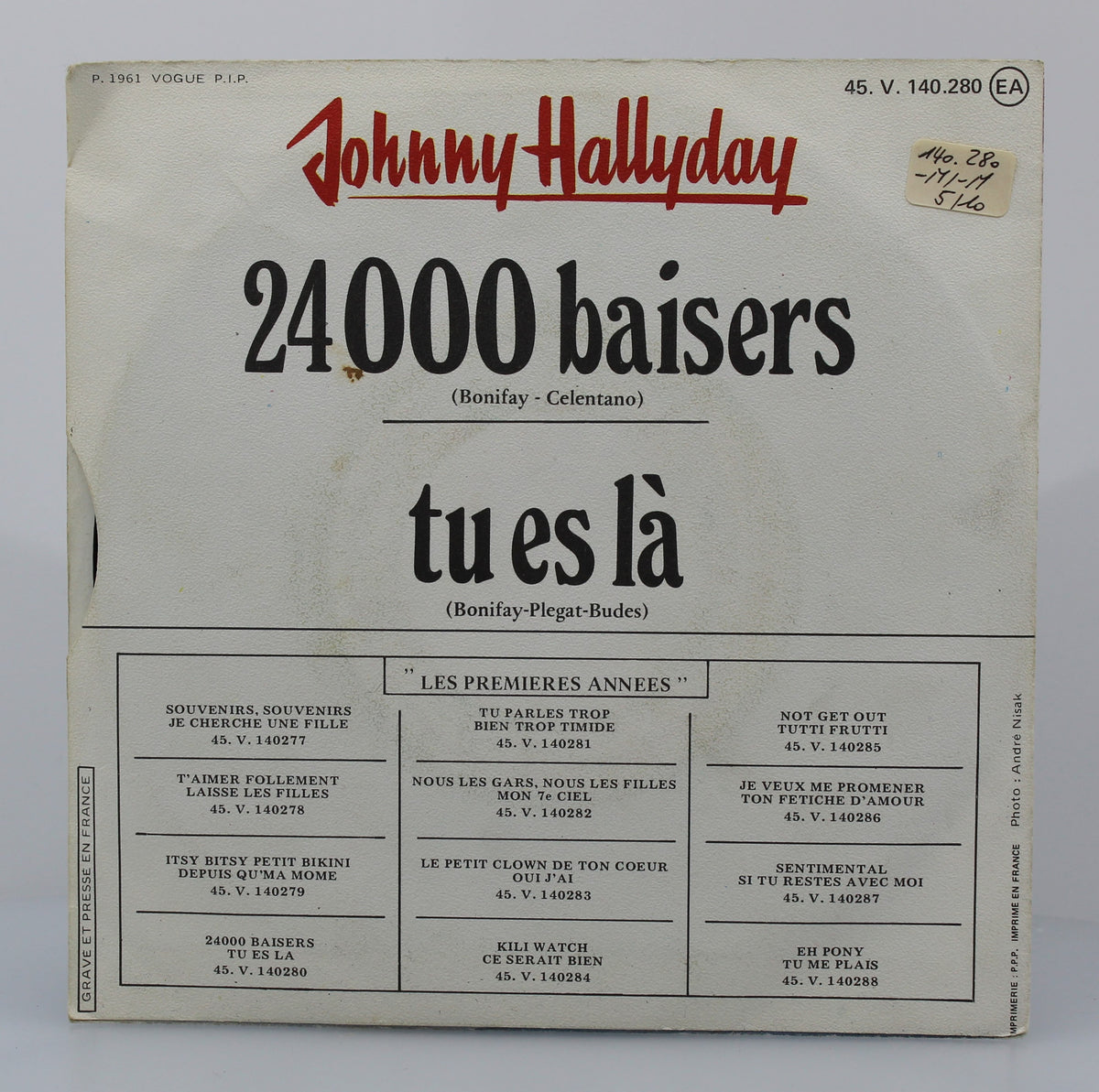 Johnny Hallyday – 24000 Baisers / Tu Es Là, Vinyl, 7&quot;, 45 RPM, Single, Reissue, France 1977
