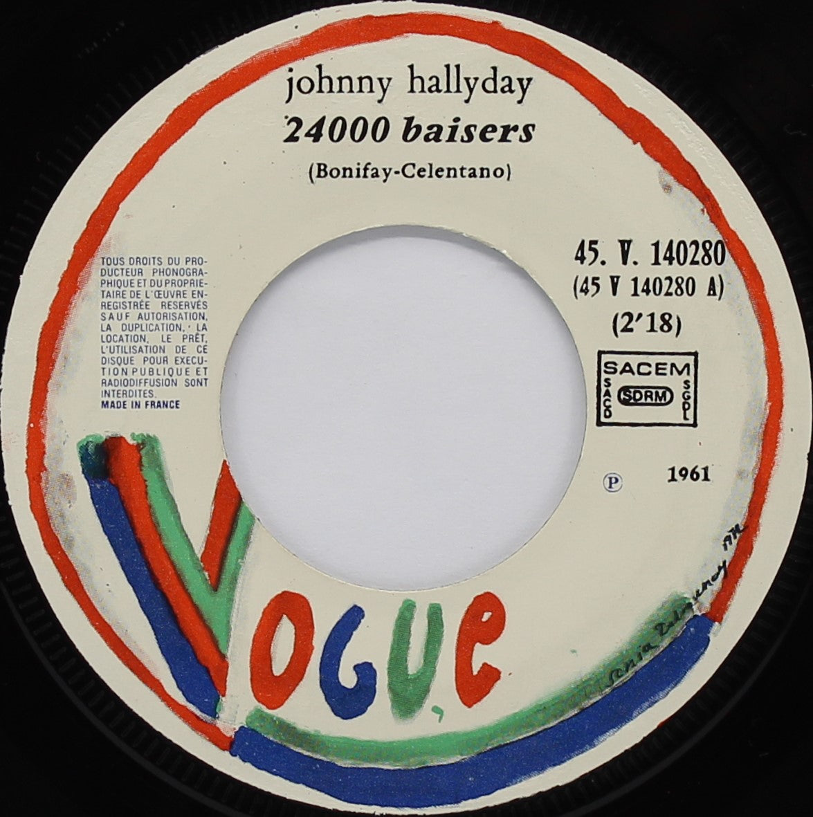 Johnny Hallyday – 24000 Baisers / Tu Es Là, Vinyl, 7&quot;, 45 RPM, Single, Reissue, France 1977