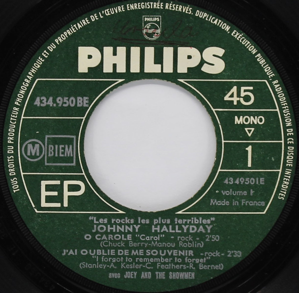 Johnny Hallyday Avec Joey And The Showmen – Les Rocks Les Plus Terribles Vol.1, Vinyl, 7&quot;, 45 RPM, EP, Mono, France 1964