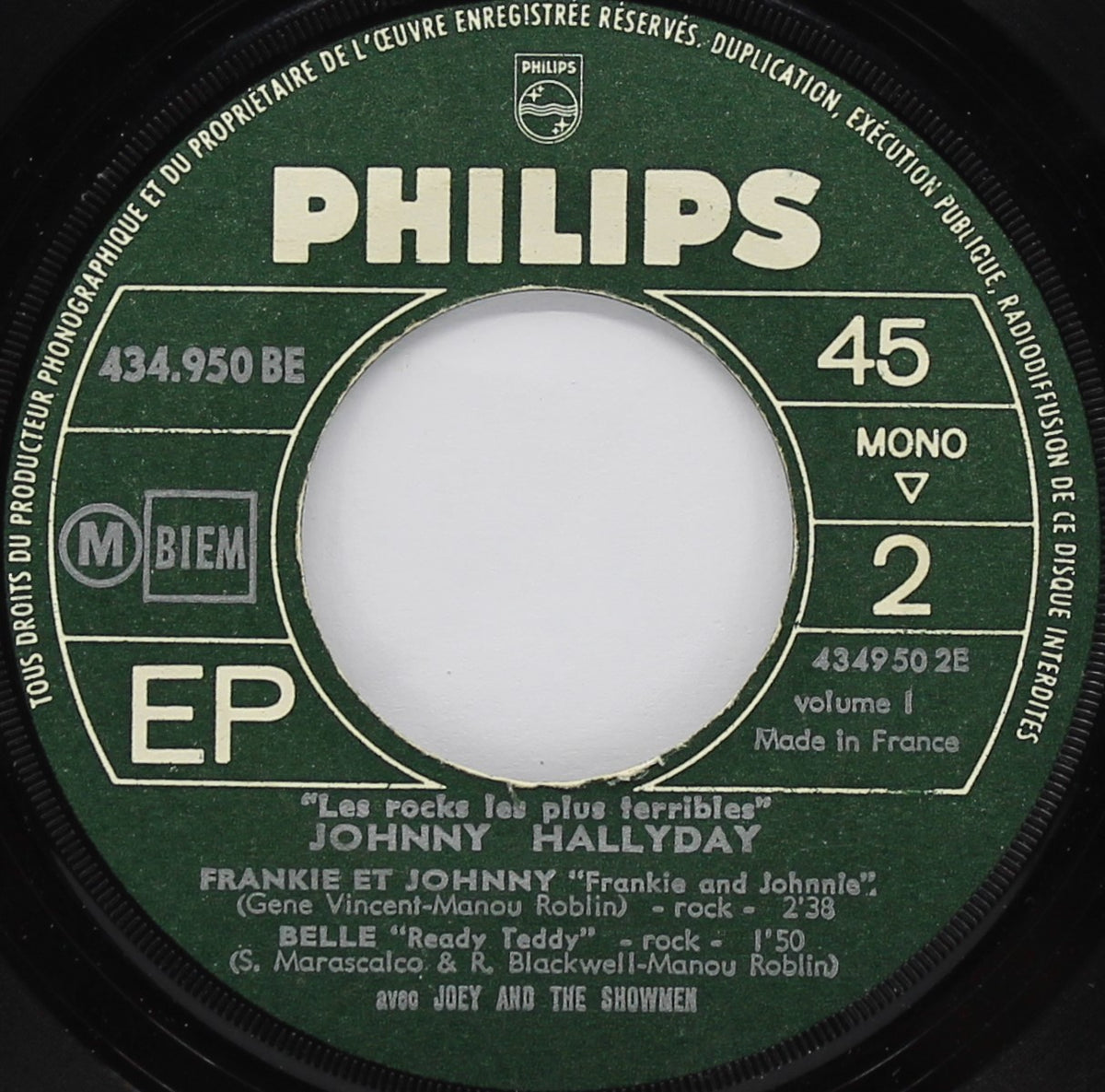 Johnny Hallyday Avec Joey And The Showmen – Les Rocks Les Plus Terribles Vol.1, Vinyl, 7&quot;, 45 RPM, EP, Mono, France 1964