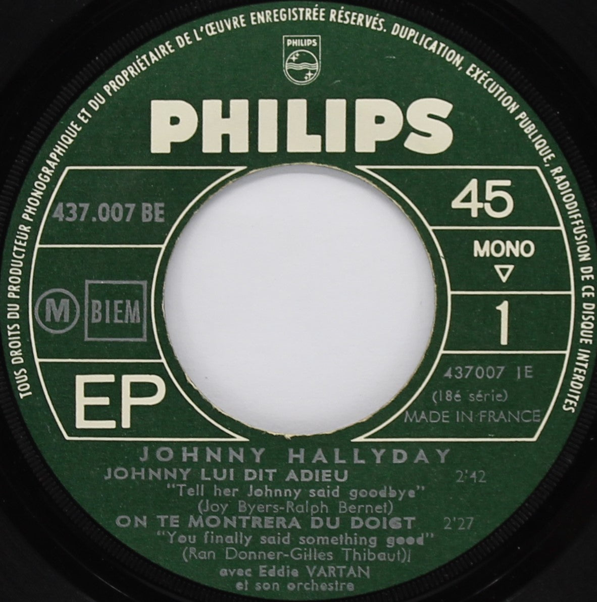 Johnny Hallyday – Johnny Lui Dit Adieu, Vinyl, 7&quot;, 45 RPM, EP, 1965