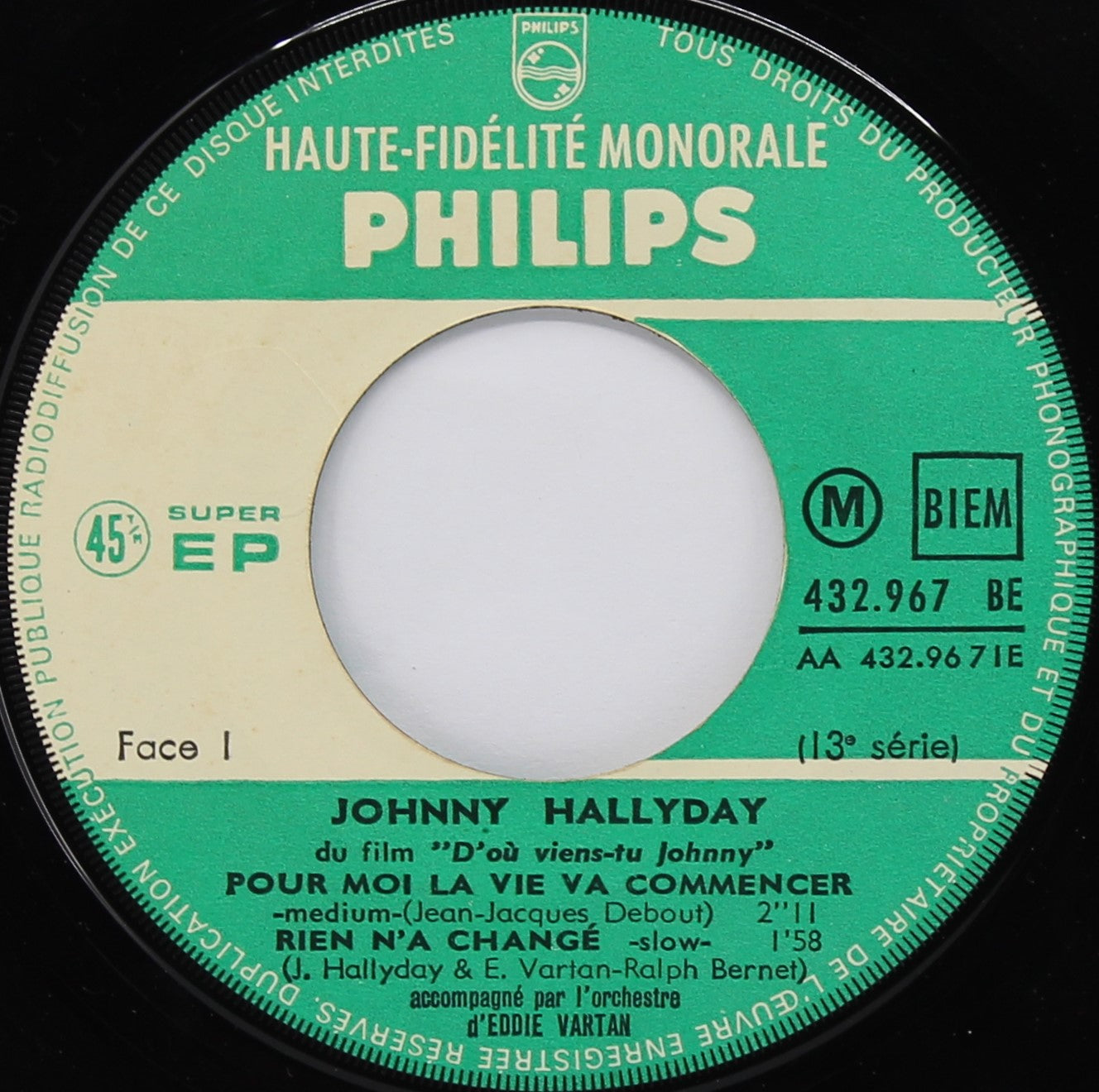 Johnny Hallyday – Pour Moi La Vie Va Commencer, Vinyl, 7