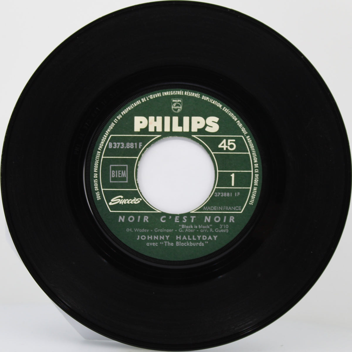 Johnny Hallyday Avec The Blackburds – Noir C&#39;est Noir / Promenade Dans La Foret Du Brabant, Vinyl, 7&quot;, 45 RPM, Single, Jukebox, Mono, France 1968