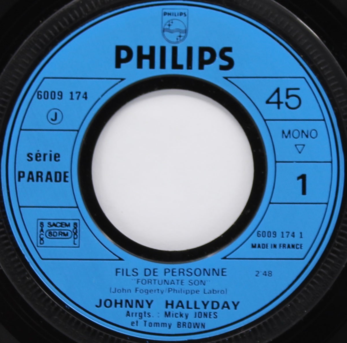 Johnny Hallyday ‎– Fils De Personne, Vinyl, 7&quot;, Single, 45 RPM, Mono, Moulded Labels, France 1971