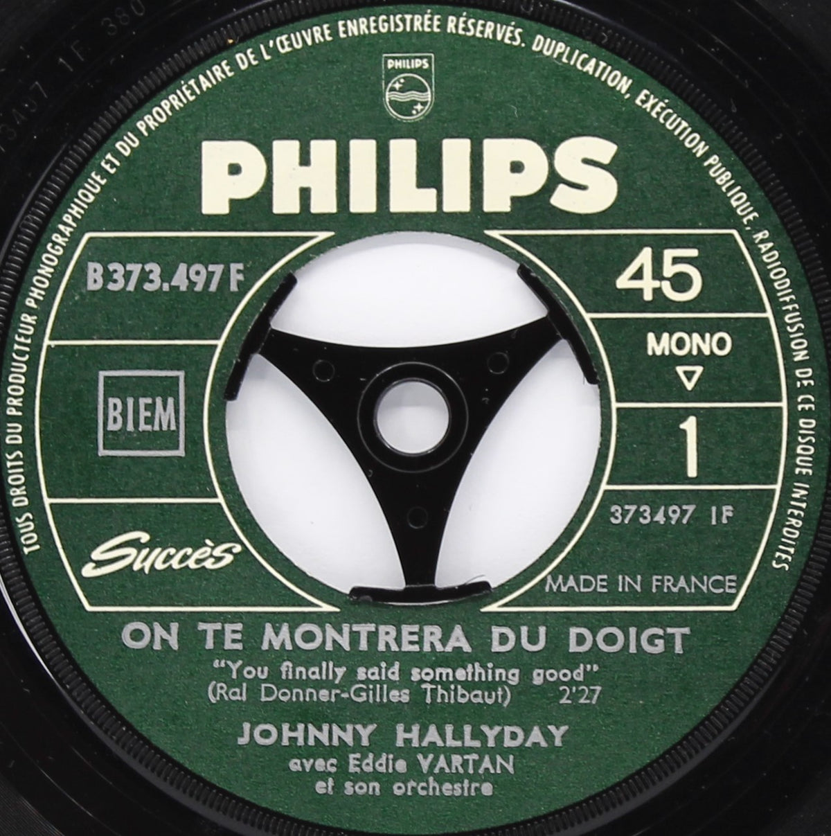 Johnny Hallyday – On Te Montrera Du Doigt, Vinyl, 7&quot;, 45 RPM, Jukebox, Mono, France 1965