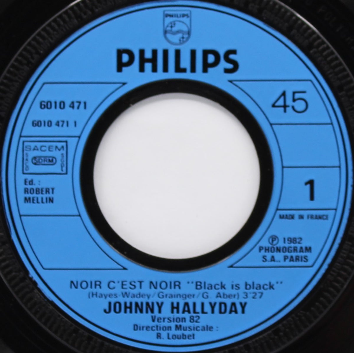 Johnny Hallyday ‎– Noir C&#39;est Noir (Version 82), Vinyl, 7&quot;, 45 RPM, Single, France 1982